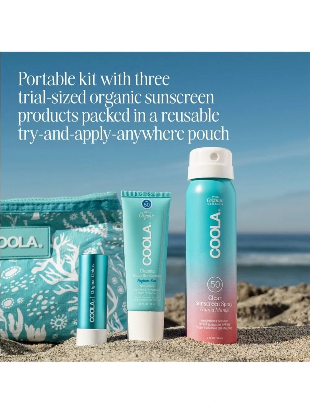 COOLA SPF Bestsellers Travel Size Set with Cosmetic Pouch BRAND NEW